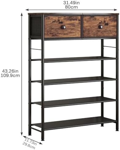INGIORDAR 5 Tier Shoe Rack Storage Organizer Shelf with 2 Drawers MDF Board - Image 3