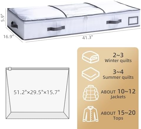 TAILI Under Bed Jumbo Vacuum Seal Storage Bags for Comforters and Blankets, Large Capacity White Foldable Box Save 80% Space, 41" x 17.7" x 6" - Image 2