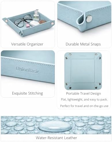 UnionBasic Small Jewelry Tray for Rings Watches Earrings, Entryway Catchall Caddy for Coins Keys Change, Nightstand Bedside Valet Holder, Trays for Electronic Gadgets, Lychee Pale Blue - Image 2