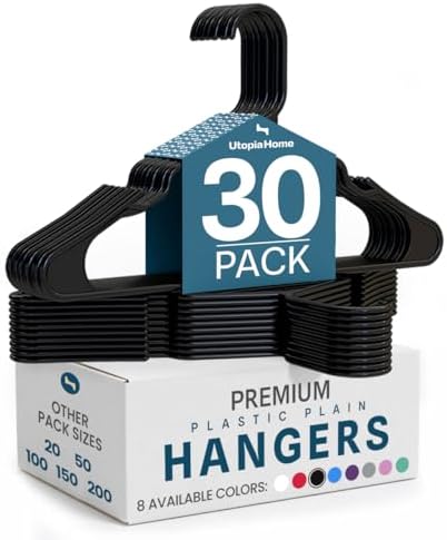 Utopia Home Plastic Hangers 30 Pack – Space Saving Clothes Hanger Black | Durable & strong | Closet organizer & storage | Ideal for apartments, dorms & stocking stuffers by UTOPIAHOME