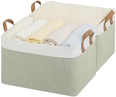 StorageWorks Fabric Storage Bins for Shelf, Green and White, Large, 2-Pack by StorageWorks