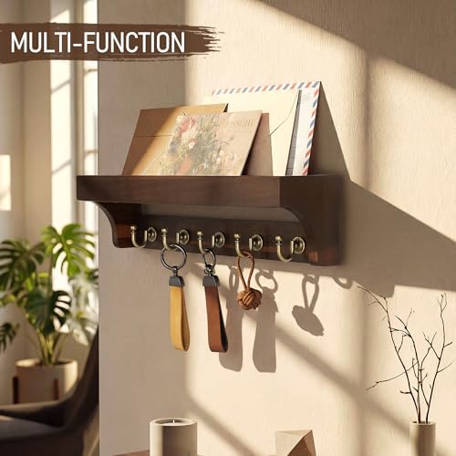 Rebee Vision Acacia Wood Key Holder Wall Mount for Home Decor, Dark Brown - Image 5