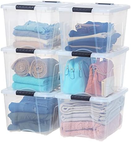 IRIS USA 40 QT Plastic Storage Box with Lid and Latches - 6 Pack - BPA-Free, See-Through Organizing Solution, Durable Nestable Stackable Containers, Secure Pull Handle - Clear by IRISUSA