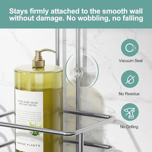 SRIWATANA Shower Caddy Hanging, Shower Organizer with Razor Hooks, Chrome - Image 6