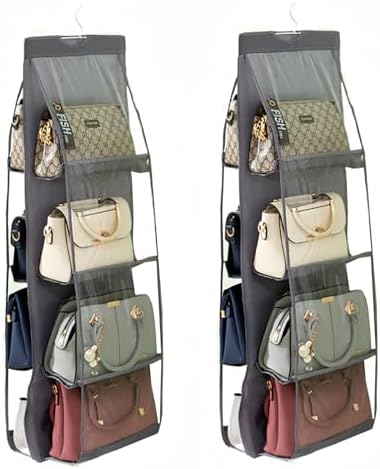 HAN SHENG 8-Pocket Clear Hanging Organizer, Handbag Storage, Grey, 2 Pack by HANSHENG