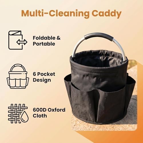 Cleaning Caddy with Handle, 17L, 6 Pockets, Black - Image 4