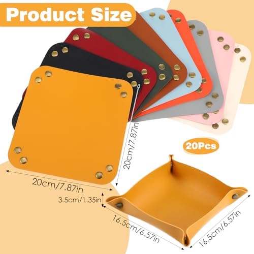 20 Pcs PU Leather Jewelry Valet Tray for Women and Man Portable Catchall Travel Storage Dish Plate Key Tray For Entryway Desk Organizer for Phone, Keys, Glasses, Wallet, Earphone, Watch, Coin - Image 3
