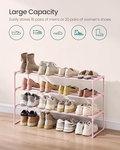 SONGMICS Shoe Rack, 3-Tier Shoe Organizer, Metal Storage Shelf | for Entryway, Upright or Upside Down, for 16-20 Pairs, Stackable, 11.8 x 36.2 x 21.7 Inches, Jelly Pink ULSA303S01 - Image 6