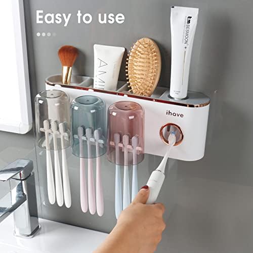 iHave Toothbrush Holders for Bathrooms Wall Mounted with Dispenser & 3 Cups - Image 3