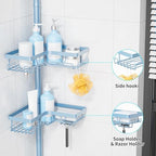 KEGII Shower Caddy Tension Pole, L-Shaped Corner Bathroom Organizer, Blue - Image 3