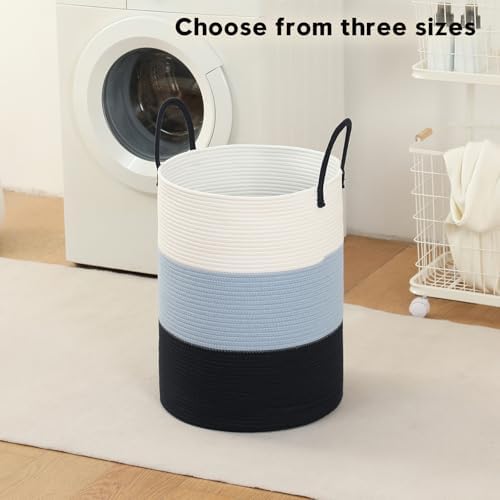 Laundry Basket Hamper Tall Rope Storage Woven for Blanket toys Dirty Clothes in Living Room Bathroom Bedroom (Gradient Blue, 100L/26.4Gal) - Image 2