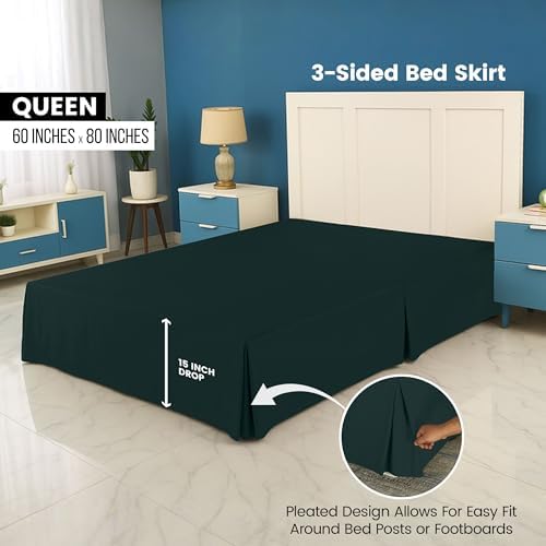 Queen Bed Skirt, Hides Under-Bed Storage 16 Inch Drop, Pleated, Emerald - Image 2