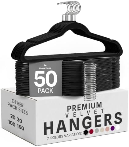 Utopia Home Velvet Hangers, Black, 50 Pack | Luxury Non-Slip Slim Pant & Coat Hangers | Strong Space-Saving Clothes Hangers | 360° Swivel Hook by UTOPIAHOME