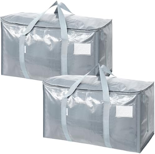 TICONN 2 Pack Extra Large Moving Bags Heavy Duty with Zippers & Carrying Handles, Durable Storage Bags Moving Boxes for Closet Organizers and Storage (2 Pack, Light Grey) by TICONN