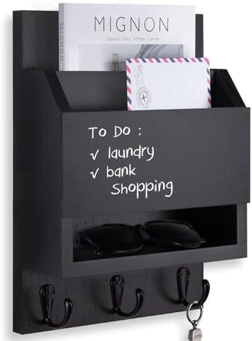 Key and Mail Holder for Wall with Chalkboard and Long Storage Box by Lucundm