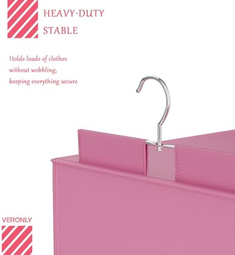 Hanging Closet Organizer and Storage with Bamboo Support, 6-Shelf Closet Hanging Storage Shelves, Closet Organizers Easy Mount Foldable for Bedroom (Pink) - Image 5