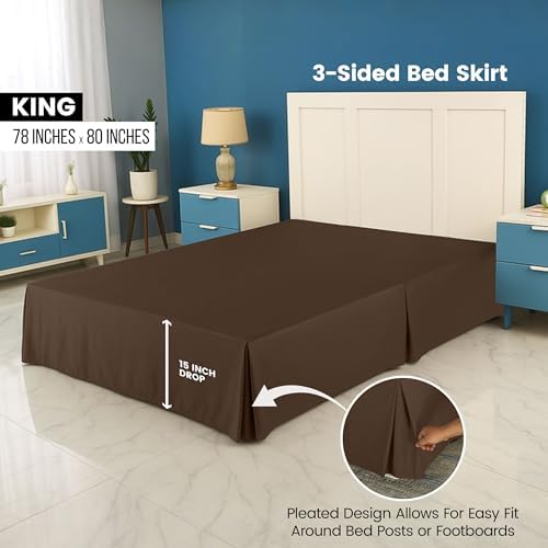 King Bed Skirt, Hides Under-Bed Storage 16 Inch Drop, Pleated, Brown - Image 2