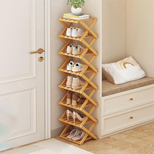 YYW Shoe Rack, Foldable Bamboo Shoes Shelf, Freestanding Shoe Storage Organiser for Entryway, Hallway, Bedroom, Closet (Wood Color, 8 Layers) by YYW