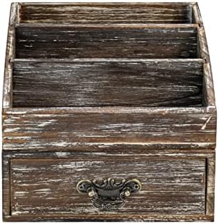 Office Desk Organizer with Drawers & Dark Brown Vintage Wood Desktop Storage Caddy 2pcs/set Workspace Supplies Farmhouse Mail Countertop Organizer Makeup Storage Box for Home Decor Supplies Vanity…… - Image 5