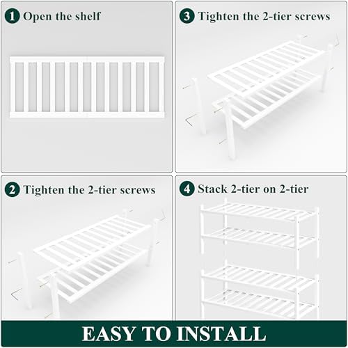 Smiry Bamboo Shoe Rack, 14 Vertical Slats, 4 Tier - 26.8" Wide, White - Image 5