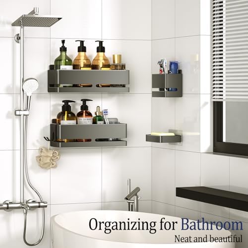 Bathroom Shower Caddy,No Drill Shower Shelves(5-piece Set-Grey) - Image 3