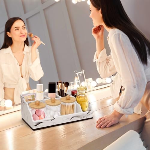Marble Toothbrush Holder for Bathroom Organizer Countertop, Toothbrush Organizer with 3PCS Qtip Holder Dispenser, Toothbrush and Toothpaste Holder for Bathroom Counter Organization Storage Vanity - Image 4