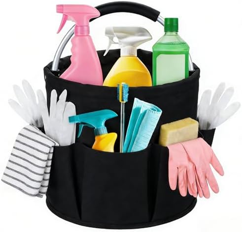 17L Foldable Cleaning Caddy with Handle - Portable Oxford Fabric Storage Bucket, Organiser for Cleaning Supplies, Toiletries, Home, Garden, Picnic & Beach (Black) by ZGHFNBFAD