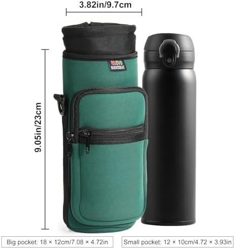 Nuovoware Water Bottle Carrier Bag, 40oz Bottle Pouch Holder, Adjustable Shoulder Hand Strap 2 Pocket Sling Neoprene Sleeve Sports Accessories for Hiking Travelling, Dark Green - Image 4