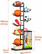 7-Ball Sports Equipment Storage Rack with Ball Holder, Ideal for Garage or Indoor Use - Organize Toys, Sports Gear and More, 57.5" (Black) - Image 2