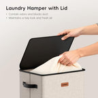 100L Laundry Hamper with Lid, Large Clothes Hampers with Removable Bag, Collapsible Laundry Basket for Bathroom, Bedroom, Laundry Room, Dorm, Beige - Image 4