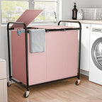 180L Laundry Sorter 3 Section, Rolling Laundry Basket with Wheels and Lid by OLLDIDE
