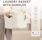 45L Small Woven Laundry Basket Hamper with Handles, White - Image 4