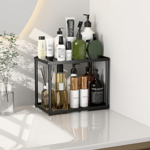 2 Tier Bathroom Counter Organizer, Rectangular Vanity Organizer Shelf, Skincare and Makeup Countertop Storage Rack for Kitchen, Bathroom, Bedroom, Black - Image 6