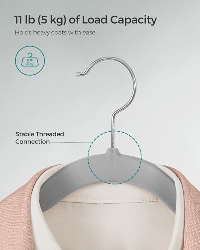 SONGMICS Velvet Hangers 50 Pack, Non-Slip Clothes Hangers, Space-Saving | Suit Hangers with Shoulder Notches, Pants Bar, 360° Swivel Hook, for Closet, Dove Gray, BREANNA Collection UCRF029G50 - Image 5