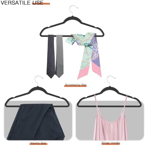 Black Velvet Hangers 20 Pack, Slim Space Saving Suit Hangers for Closet Organizer, Rotating Silver Hook, Non Slip Clothes Felt Hanger Heavy Duty for Coat,Shirt, Pants, Camisole, Dress - Image 4