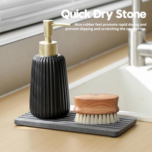 Razborci 2PCS Diatomite Quick Stone Drying Tray Mat For Bathroom & Kitchen Counter, Instant Dry Water Absorbent Drink Bar Coaster,Vanity Sink Caddy Organizer,Dish Soap Sponge Holders, Charcoal,8"x3.8" - Image 4