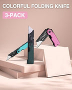 WORKPRO 3-Pack Folding Utility Knife Set, G10 Handle, Multicolor - Image 7
