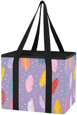 Trunk Organizer Collapsible Car Organizer with Handle Car Storage Box Bin for Groceries SUV Utility Tote Bag Portable Vehicle Container Purple Feather Dots by WelcometoElliTarr