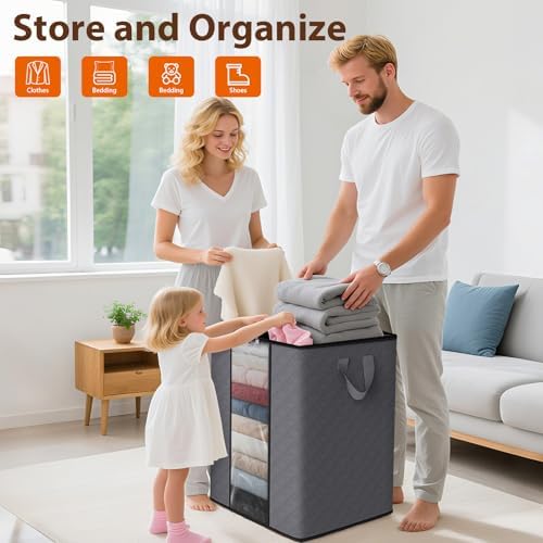 SpaceWhisper 4 Pack 100L Clothes Storage, Foldable Storage Bags, Grey | Thick Fabric, Clear Window, with Reinforced Handle, for Clothing, Blanket, Comforters, Bedding Organizing - Image 4