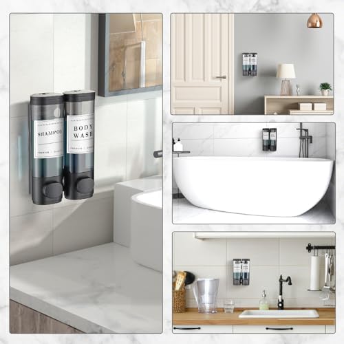 Shampoo and Conditioner Dispenser,Shower Dispenser 2 Chamber No Drill Wall-Mounted Shampoo Dispenser for Shower Wall Mounted Shower Dispenser for Bathroom Hotel,Matte Black1 - Image 3