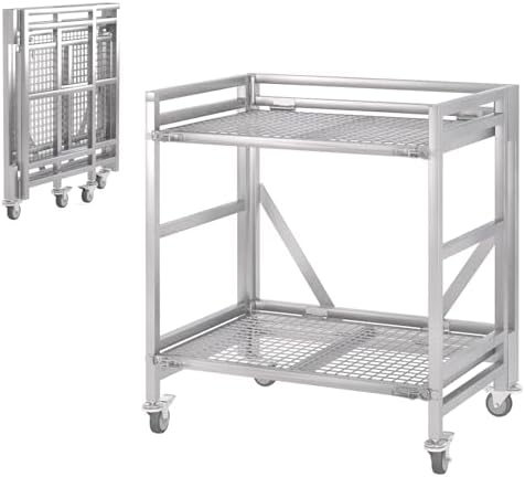 2 Shelf Rolling Cart with Wheels, 660lbs Capacity Collapsible Steel Rolling Utility Cart, Heavy-Duty Foldable Hand Truck, Metal Storage Carts with Handle for Groceries, Warehouse (36" Lx26 W) by ChincoStar