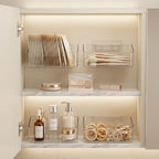 JessLab Clear Cabinet Door Organizer Bin, Angled Open Front Design, Small Acrylic Makeup Storage for Kitchen Spices, Cosmetics, Desk Supplies, Adhesive Mounted, 1 Compartment (1 Pack) - Image 5