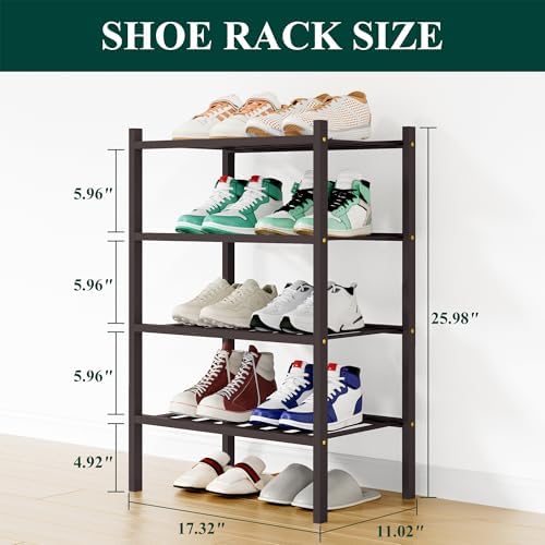 Smiry Bamboo Shoe Rack, 8 Vertical Slats, 4 Tier - 17.3" Wide, Brown - Image 2