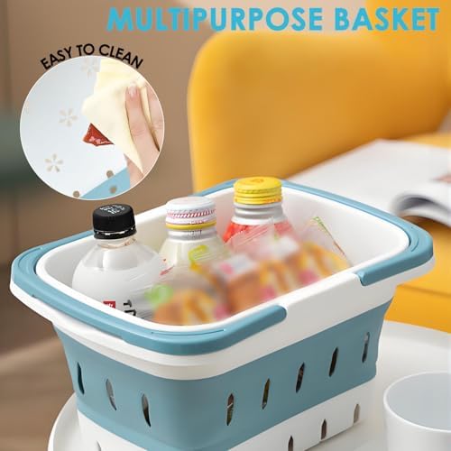 Fammart Portable Shower Caddy Tote – Collapsible Plastic Basket with Handles, Foldable Storage Organizer for Bathroom, Kitchen, College Dorm, Gym, Travel & Camping, Blue - Image 6