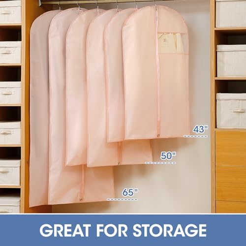 Garment Bags for Hanging Clothes, 50" Long Dress Bags for Closet Storage, Pink Garment Covers with Clear Window for Suits, Coats, Jackets (2 Pack) - Image 2