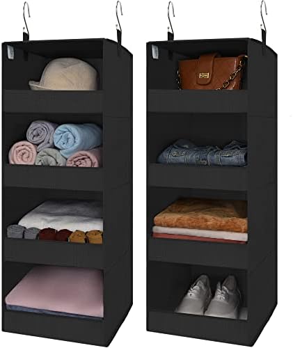 GRANNY SAYS 4-Shelf Hanging Closet Organizer, Foldable Storage, Black | 44 lb Capacity, No-Sag Support, Keeps Clothes Neat, Folds Flat, Fits RV, Dorm & Small Closets, 2 Pack by GRANNYSAYS