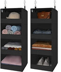 GRANNY SAYS 4-Shelf Hanging Closet Organizer, Foldable Storage, Black | 44 lb Capacity, No-Sag Support, Keeps Clothes Neat, Folds Flat, Fits RV, Dorm & Small Closets, 2 Pack by GRANNYSAYS