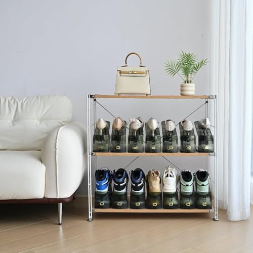 shoe slots organizer, Clear Shoe Stacker, Adjustable Level Shoe Rack,Storage Space Saver for Sneakers Display(Green Transparent, 4Pack) - Image 5