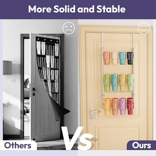 SWTYMIKI 3-Tier Water Bottle Organizer – Over the Door Stanley Cup Holder, Cup Organizer for Door or Wall Mount Option, Stanley Accessories for Pantry, Dorm, Office, RV Use, Silver - Image 4