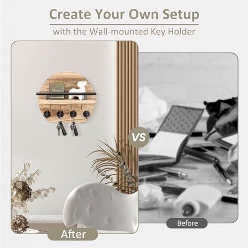 Nekon Key Holder for Wall, 9.8 Inch Round Wall Decor, Wood - Image 4